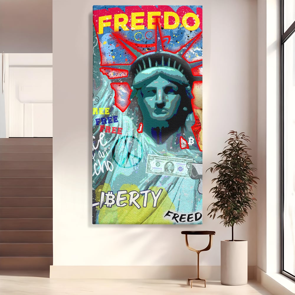 Tablou canvas cu tablou canvas cu statuia libertatii si graffiti, fara rama, pe sasiu de lemn